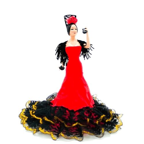 Muñeca regional de alta calidad de 20 cm con peana colección flamenca Folk Artesanía edición clásica serie limitada - Rojo liso (SKU: 619R-LO)