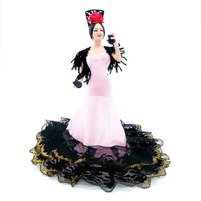 Muñeca regional de alta calidad de 20 cm con peana colección flamenca Folk Artesanía edición clásica serie limitada - Rosa liso (SKU: 619RS-LO)