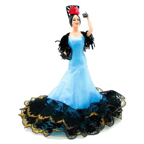 Muñeca regional de alta calidad de 20 cm con peana colección flamenca Folk Artesanía edición clásica serie limitada - Azul liso (SKU: 619A-LO)