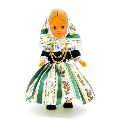 35 cm collectible doll. Typical regional Majorcan Fiesta dress (Mallorca), made in Spain by Folk Artesanía Muñecas. (SKU: 306F)