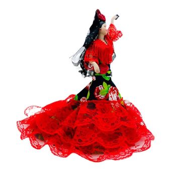 Poupée de collection en porcelaine de 28 cm. Robe régionale typique andalouse ou flamenca, fabriquée en Espagne par Folk Crafts Dolls. - Tissu imprimé fleuri (SKU : 730E) 3