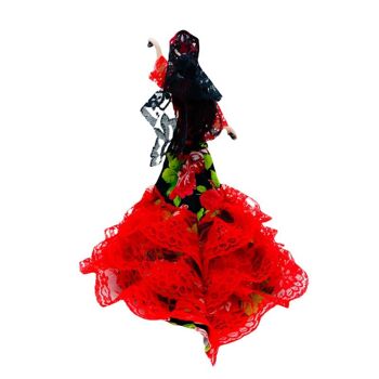 Poupée de collection en porcelaine de 28 cm. Robe régionale typique andalouse ou flamenca, fabriquée en Espagne par Folk Crafts Dolls. - Tissu imprimé fleuri (SKU : 730E) 5