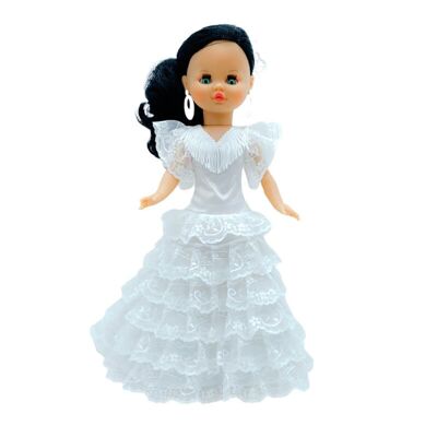 Bambola Sintra di 40 cm modello 2021 100% vinile con abito di gala bianco Flamenca Andaluza edizione speciale limitata. Fatto in Spagna. - Collezione completa di bambole (SKU: 402EB)