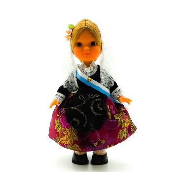Poupée de collection de 25 cm. robe régionale typique Alicantina ou Foguerera (Alicante), fabriquée en Espagne par Folk Crafts Dolls. - Jupe bordeaux (SKU : 201BUR)