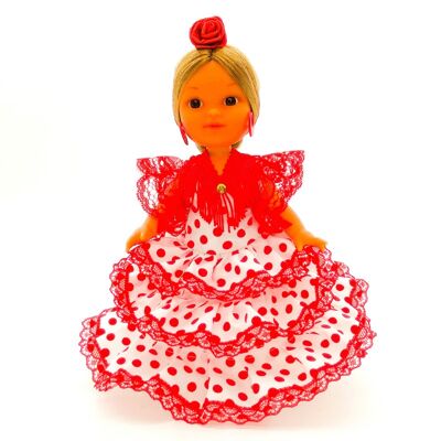 Bambola da collezione di 25 cm. Abito tipico regionale andaluso o di flamenco, realizzato in Spagna da Folk Crafts Dolls. (SKU: 202FBR)