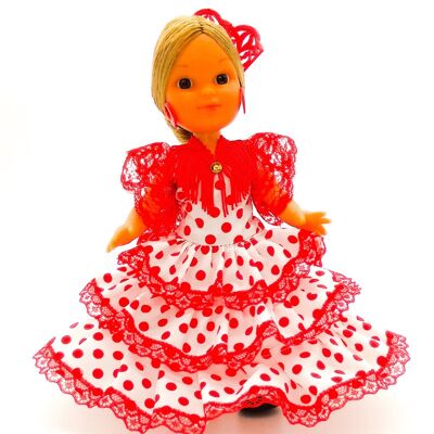 Bambola da collezione di 25 cm. Abito tipico regionale andaluso o di flamenco, realizzato in Spagna da Folk Crafts Dolls. (SKU: 202NBR)