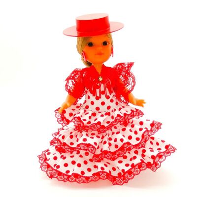 25 cm große Sammlerpuppe. Andalusisches oder Flamenco-typisches regionales Kleid, hergestellt in Spanien von Folk Crafts Dolls. (Artikelnummer: 202SBR)