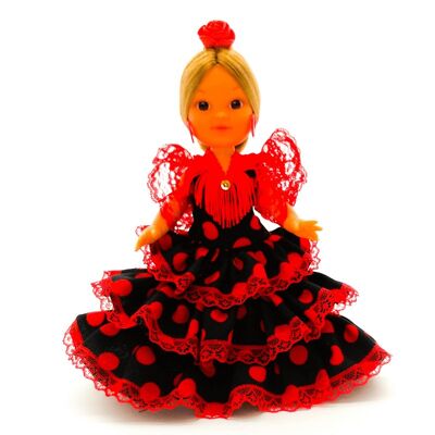 Bambola da collezione di 25 cm. Abito tipico regionale andaluso o di flamenco, realizzato in Spagna da Folk Crafts Dolls. (SKU: 202FNR)