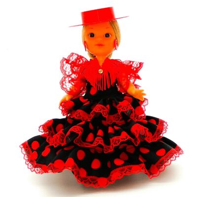 25 cm große Sammlerpuppe. Andalusisches oder Flamenco-typisches regionales Kleid, hergestellt in Spanien von Folk Crafts Dolls. (Artikelnummer: 202SNR)