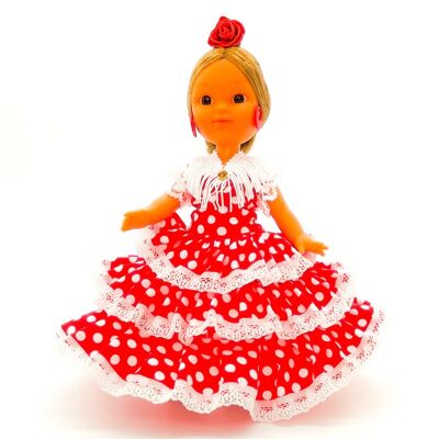 25 cm große Sammlerpuppe. Andalusisches oder Flamenco-typisches regionales Kleid, hergestellt in Spanien von Folk Crafts Dolls. (Artikelnummer: 202FRB)