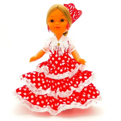 Bambola da collezione di 25 cm. Abito tipico regionale andaluso o di flamenco, realizzato in Spagna da Folk Crafts Dolls. (SKU: 202NRB)