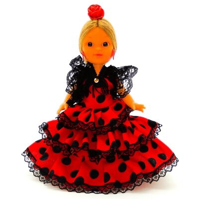 Muñeca de colección de 25 cm. vestido regional típico Andaluza o Flamenca, fabricada en España por Folk Artesanía Muñecas. (SKU: 202FRN)
