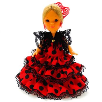 Poupée de collection de 25 cm. Robe régionale typique andalouse ou flamenca, fabriquée en Espagne par Folk Crafts Dolls. (SKU : 202NRN)