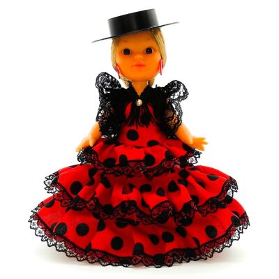 Muñeca de colección de 25 cm. vestido regional típico Andaluza o Flamenca, fabricada en España por Folk Artesanía Muñecas. (SKU: 202SRN)