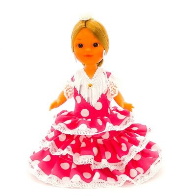 25 cm große Sammlerpuppe. Andalusisches oder Flamenco-typisches regionales Kleid, hergestellt in Spanien von Folk Crafts Dolls. (Artikelnummer: 202FRS)