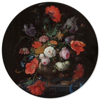 Cercle mural Nature morte aux fleurs et à la montre d'Abraham Mignon - cercle mural 2