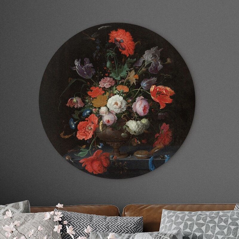 Cerchio da parete Natura morta con fiori e orologio di Abraham Mignon - 60 cm - Cerchio da parete