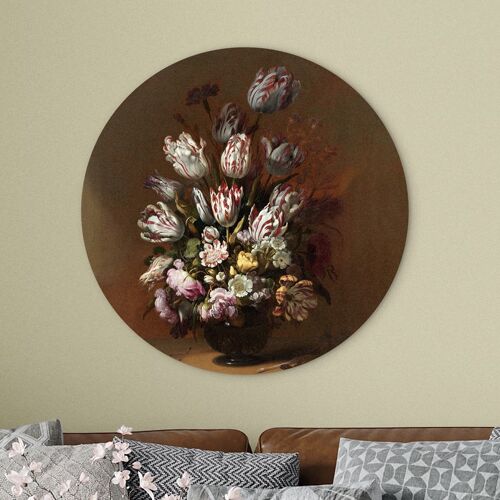 Muurcirkel Stilleven met bloemen van Abraham Mignon - wandcirkel