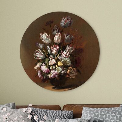 Wall circle Still life with flowers by Abraham Mignon - wall circle