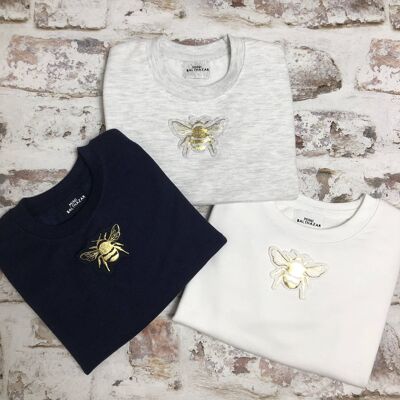 Children's metallic gold bee sweatshirt , white