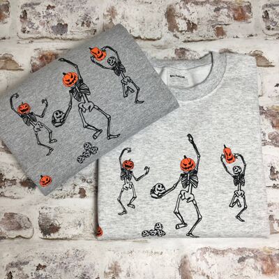 Dancing pumpkin headed skeleton sweatshirt , grey