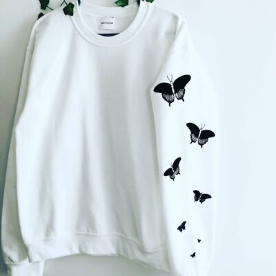 Flocked moth sleeved sweatshirt , white