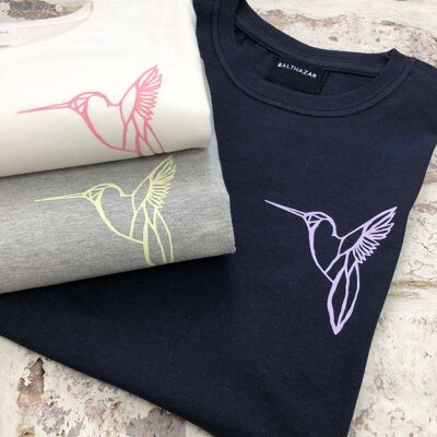 Origami Hummingbird t-shirt pastel , mid grey