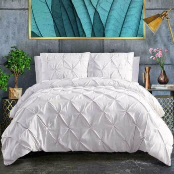 Ensembles de housse de couette de qualité hôtelière 100% coton égyptien Housses de couette Parure de lit avec taies d'oreiller. - King , Pintuck blanc