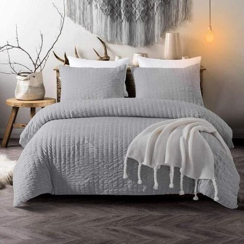 Hotel Quality Duvet Cover Sets 100% Egyptian Cotton Quilt Covers Bedding Set with Pillowcases. - Super King , Seersucker Silver