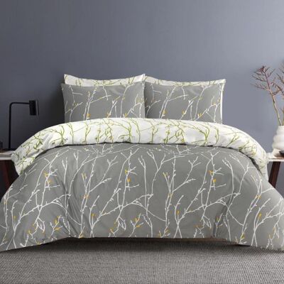 Ensembles de housse de couette de qualité hôtelière 100% coton égyptien Housses de couette Parure de lit avec taies d'oreiller. - Branches doubles blanches