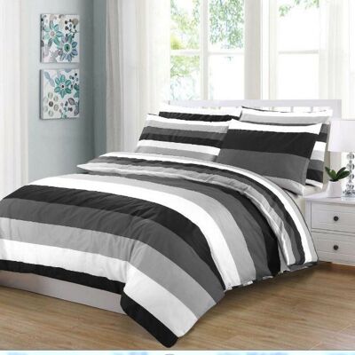 Hotel Quality Duvet Cover Sets 100% Egyptian Cotton Quilt Covers Bedding Set with Pillowcases. - Double , Grey Stripes