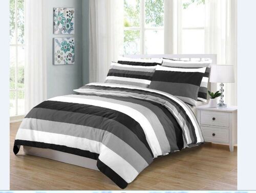 Hotel Quality Duvet Cover Sets 100% Egyptian Cotton Quilt Covers Bedding Set with Pillowcases. - King , Grey Stripes