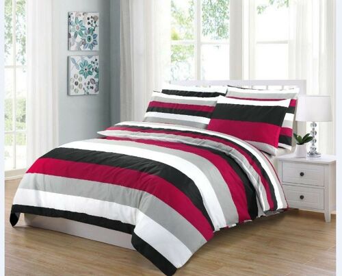 Hotel Quality Duvet Cover Sets 100% Egyptian Cotton Quilt Covers Bedding Set with Pillowcases. - Double , Red Stripes