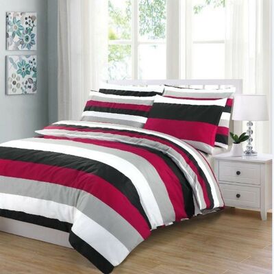 Hotel Quality Duvet Cover Sets 100% Egyptian Cotton Quilt Covers Bedding Set with Pillowcases. - Double , Red Stripes