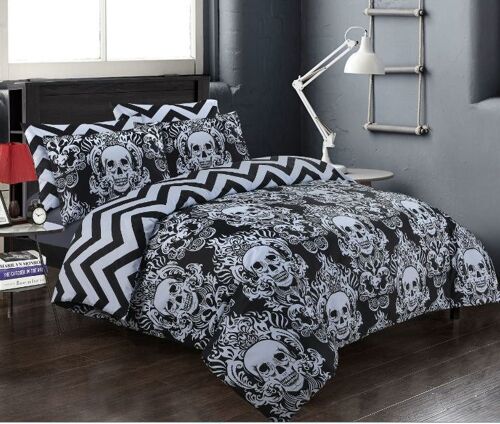 Hotel Quality Duvet Cover Sets 100% Egyptian Cotton Quilt Covers Bedding Set with Pillowcases. - Double , Skull