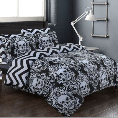 Hotel Quality Duvet Cover Sets 100% Egyptian Cotton Quilt Covers Bedding Set with Pillowcases. - Double , Skull