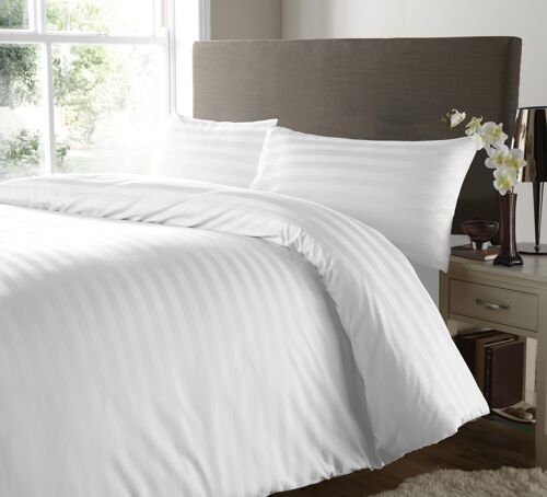 600 Thread Count Satin Stripe White Duvet Cover with Pillowcases 100% Egyptian Cotton Bedding Set - Double , Double
