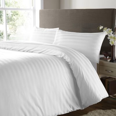 600 Thread Count Satin Stripe White Duvet Cover with Pillowcases 100% Egyptian Cotton Bedding Set - Super King , Super King
