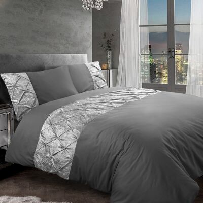Pintuck Crushed Velvet Duvet Cover 100% Egyptian Cotton Quilt Covers Bedding Sets Double King Super King Size - Double , Charcoal