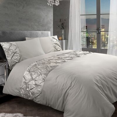 Copripiumino in velluto schiacciato Pintuck Copripiumino 100% cotone egiziano Set biancheria da letto Double King Super King Size - King, Silver