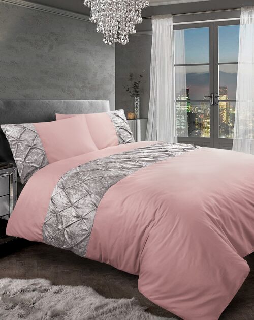 Pintuck Crushed Velvet Duvet Cover 100% Egyptian Cotton Quilt Covers Bedding Sets Double King Super King Size - King , Pink