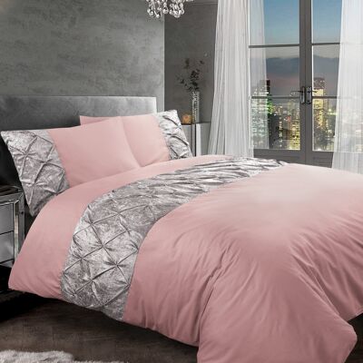 Copripiumino in velluto schiacciato Pintuck Copripiumino 100% cotone egiziano Set biancheria da letto Double King Super King Size - King, Pink