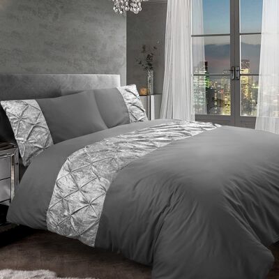 Copripiumino in velluto schiacciato Pintuck Copripiumino 100% cotone egiziano Set biancheria da letto Double King Super King Size - Super King, Charcoal