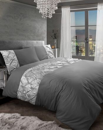 Housse de couette en velours broyé Pintuck 100% coton égyptien Housses de couette Ensembles de literie Double King Super King Size - Super King , Anthracite