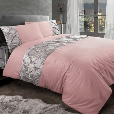 Pintuck Crushed Velvet Duvet Cover 100% Egyptian Cotton Quilt Covers Bedding Sets Double King Super King Size - Super King , Pink