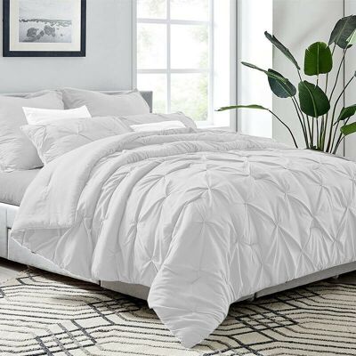 Pin Tuck Duvet Cover With Pillowcase Bedding Set 100% Egyptian Cotton Double King Size - Pintuck Bedding , White