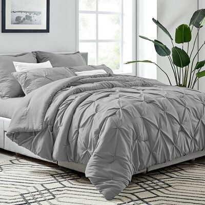 Pin-Tuck-Bettbezug mit Kissenbezug, Bettwäsche-Set, 100 % ägyptische Baumwolle, Doppelbett, King-Size – Pintuck-Bettwäsche, Silber