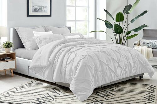 Pin Tuck Duvet Cover With Pillowcase Bedding Set 100% Egyptian Cotton Double King Size - Double - Pintuck Bedding , White