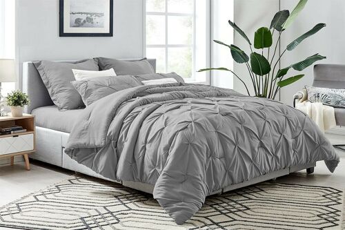 Pin Tuck Duvet Cover With Pillowcase Bedding Set 100% Egyptian Cotton Double King Size - Double - Pintuck Bedding , Silver