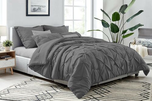 Pin Tuck Duvet Cover With Pillowcase Bedding Set 100% Egyptian Cotton Double King Size - King - Pintuck Bedding , Charcoal